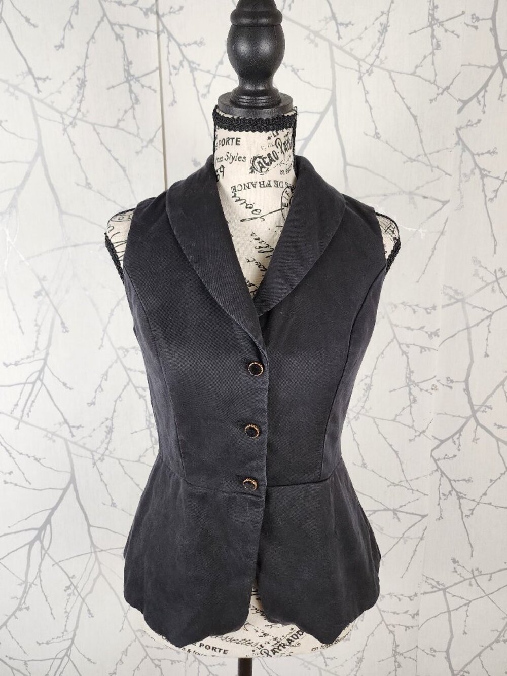 Jason Wu Black 100% Tencel Button Front Peplum Vest